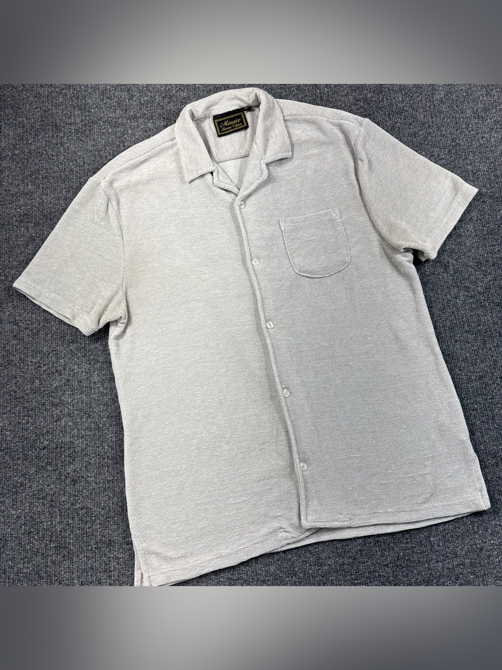 Massive Luxury Edition Chenille Shirt Men’s Large Beige Short Sleeve Button Up